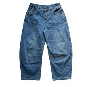 Sidefeel Women's Barrel Jeans Size 12 Wide Leg Baggy Y2K Boyfriend Ankle Denim